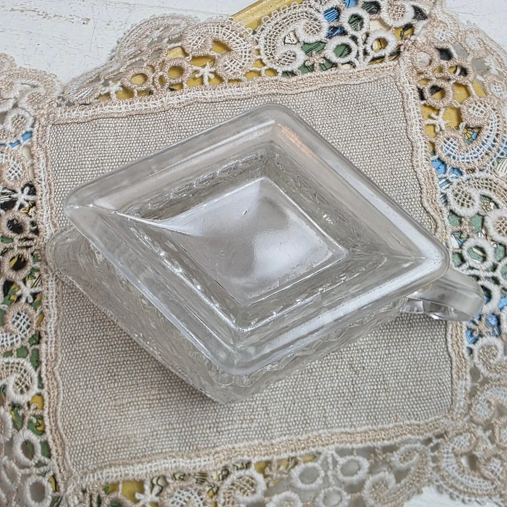 Vintage Indiana Glass Pineapple & Floral Creamer and Sugar Bowl Set Diamond Base